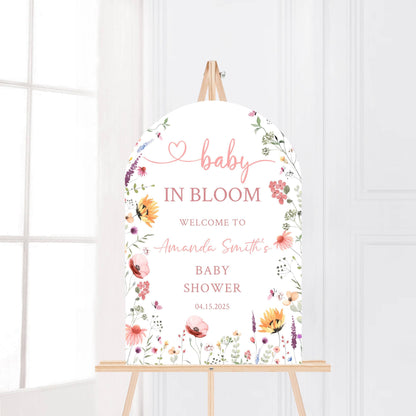 Printed Arch Baby in Bloom Baby Shower Welcome Sign, Floral Shower Welcome, Custom Printed Gender Neutral Custom Foam Board Party Welcome