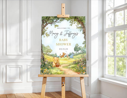 Printed Winnie The Pooh Baby Shower Welcome Sign, Pooh Baby Shower Welcome, Printed Gender Neutral Winnie The Pooh Foam Board Welcome Sign