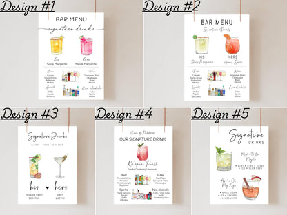 Bar Menu Minimalist Foam Board, Printed Bar Menu, Modern Drink Menu, Custom Bar Sign, Signature Drinks Party Sign