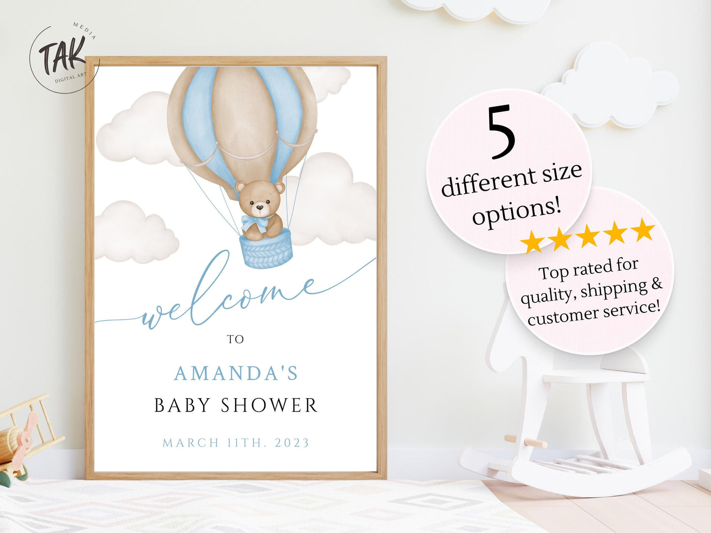 Baby Shower We Can Bearly Wait Boy Foam Welcome Sign, Baby Giant Bear