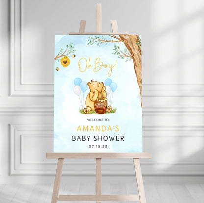 Printed Winnie The Pooh Baby Shower Welcome Sign, Custom Pooh Baby Shower Welcome, Printed Baby Boy Winnie The Pooh Foam Board Welcome Sign