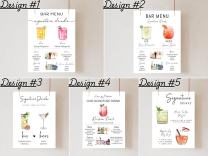 Printed Bar Menu Minimalist Foam Board, Printed Bar Menu, Modern Drink Menu, Custom Bar Sign, Signature Drinks Party Sign, Wedding Bar
