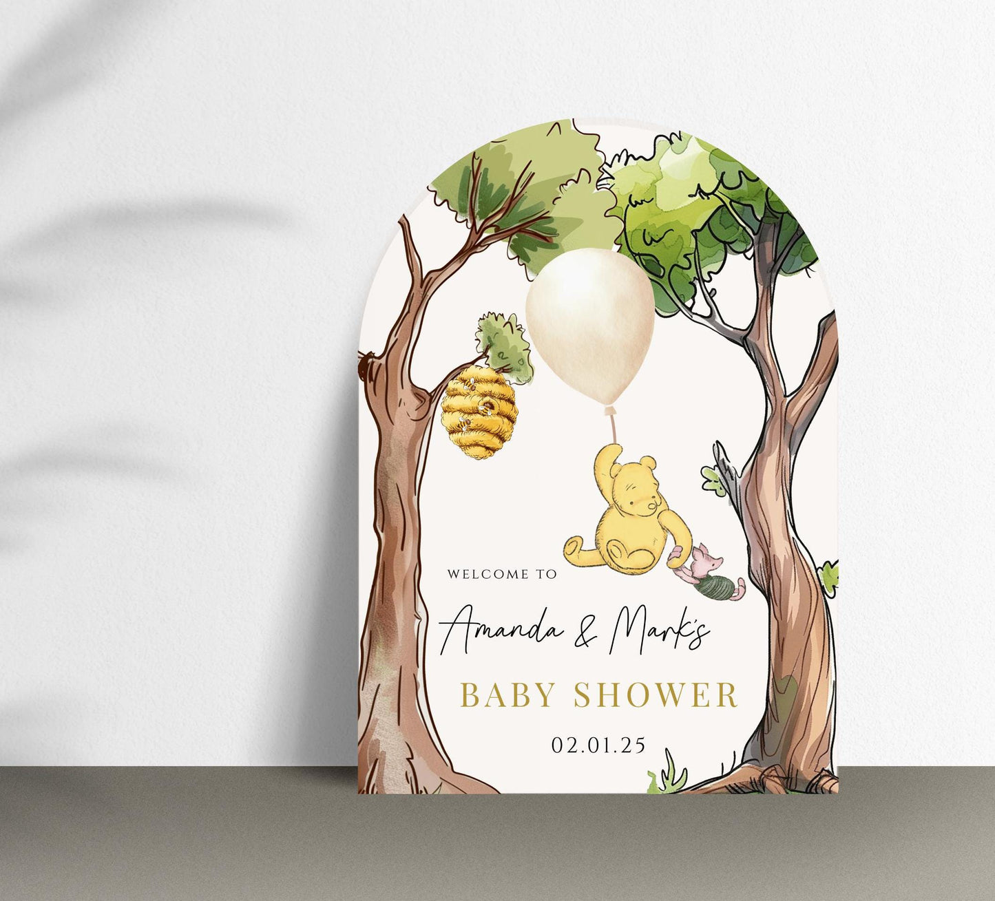 Printed Arch Winnie The Pooh Baby Shower Welcome Sign, Pooh Baby Shower Welcome, Printed Gender Neutral Winnie The Pooh Foam Board Welcome