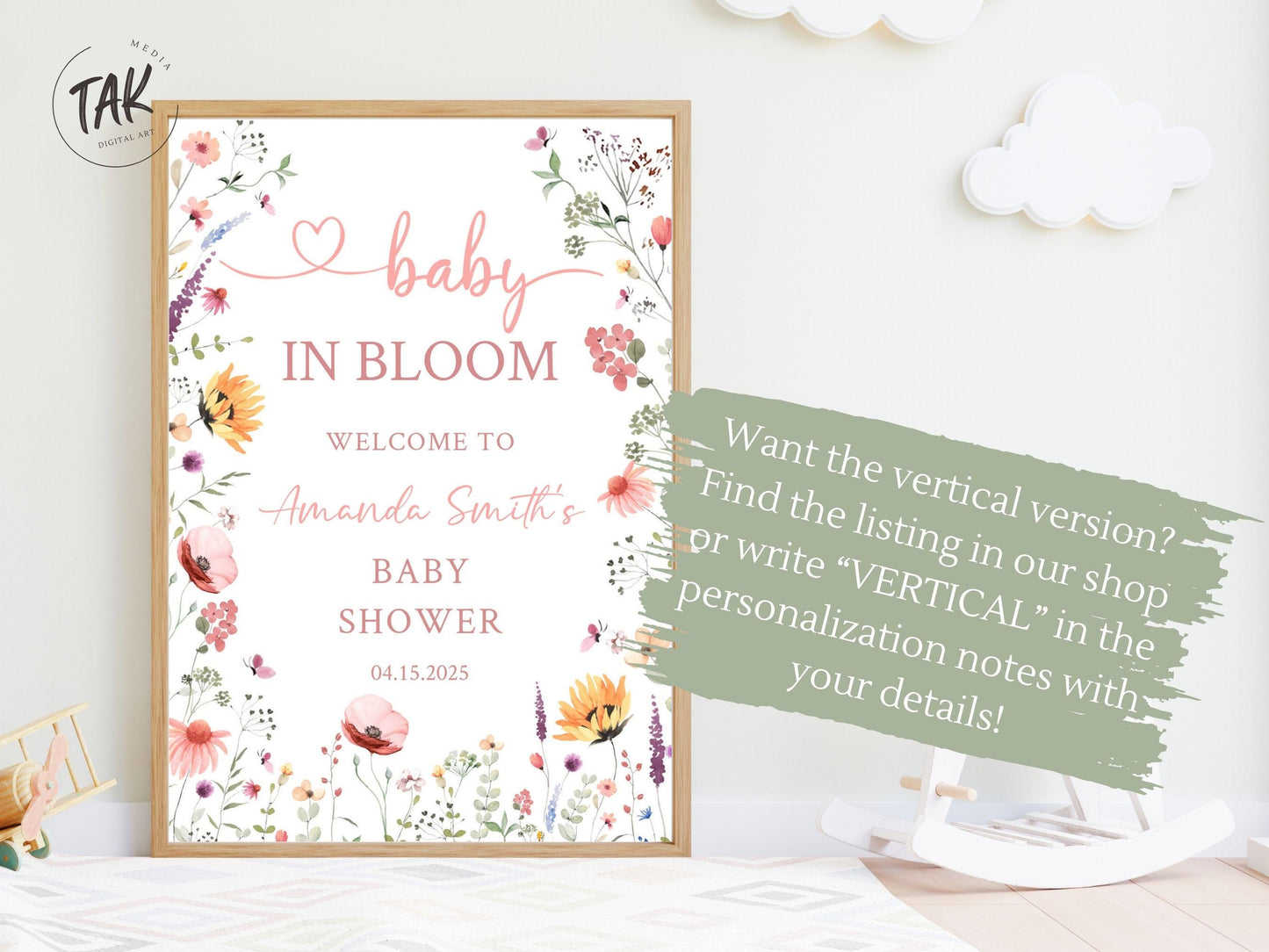 Printed Arch Baby in Bloom Baby Shower Welcome Sign, Floral Shower Welcome, Custom Printed Gender Neutral Custom Foam Board Party Welcome