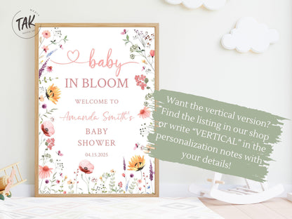 Printed Arch Baby in Bloom Baby Shower Welcome Sign, Floral Shower Welcome, Custom Printed Gender Neutral Custom Foam Board Party Welcome