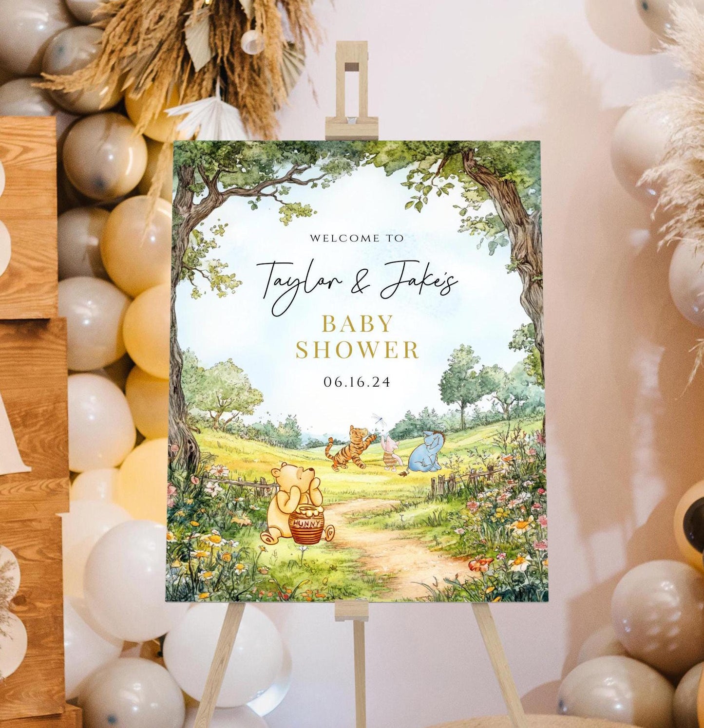 Printed Winnie The Pooh Baby Shower Welcome Sign, Pooh Baby Shower Welcome, Printed Gender Neutral Winnie The Pooh Foam Board Welcome Sign