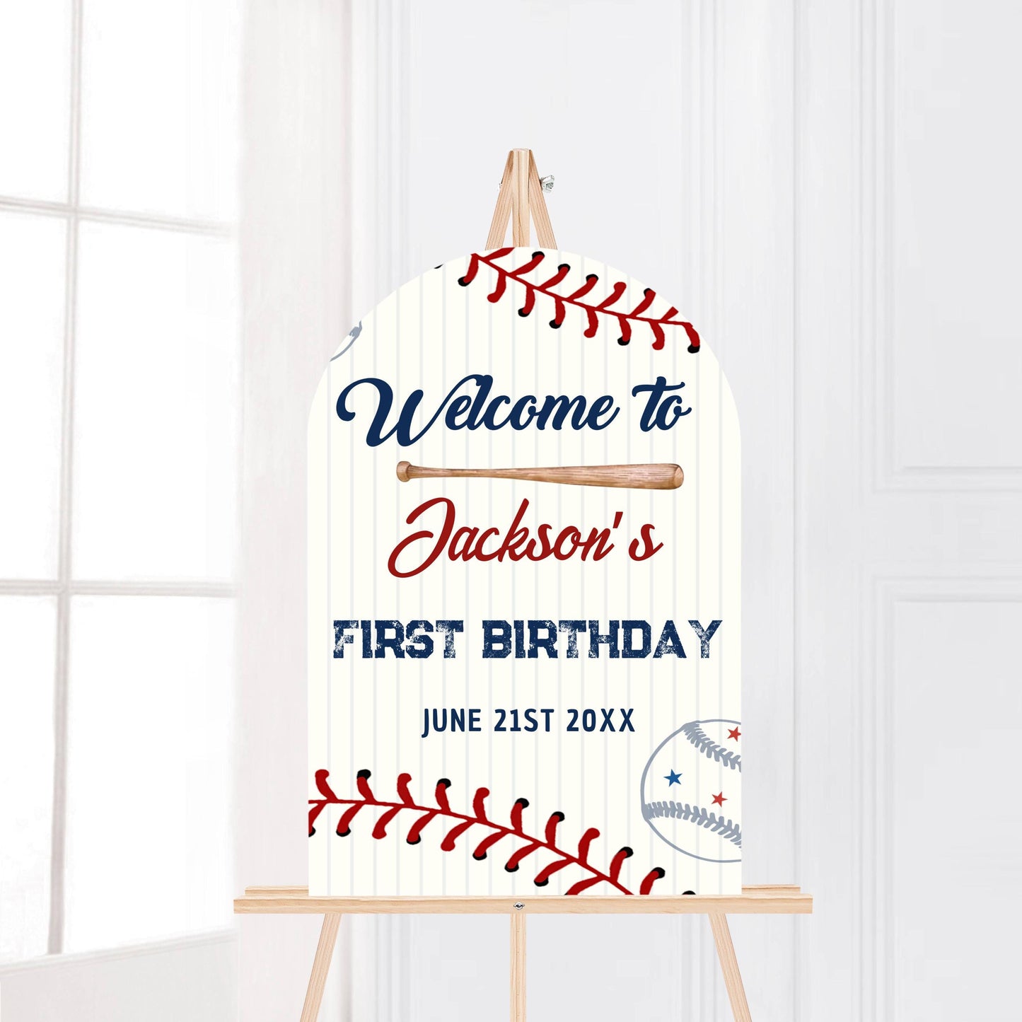 Printed Arch Baseball Rookie of the Year 1st Birthday Welcome Sign, Custom Foam Board Birthday Decor, Boy First Birthday Sports Custom Theme