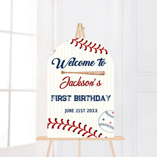 Printed Arch Baseball Rookie of the Year 1st Birthday Welcome Sign, Custom Foam Board Birthday Decor, Boy First Birthday Sports Custom Theme