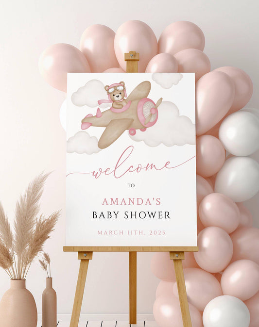 Baby Shower We Can Bearly Wait Baby Girl Foam Welcome Sign, Baby Flying Bear