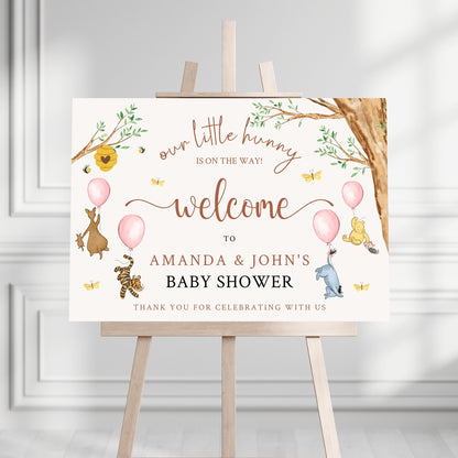 Printed Winnie The Pooh Baby Shower Welcome Sign, Pooh Baby Shower Welcome, Custom Printed Baby Girl Winnie The Pooh Foam Board Welcome Sign