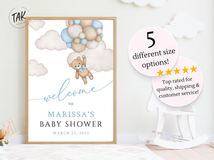 Printed We Can Bearly Wait Baby Boy Foam Welcome Sign, Baby Hot Air Balloon Bear, Printed Foam Board, Printable Giant Bear Welcome Sign, Boy