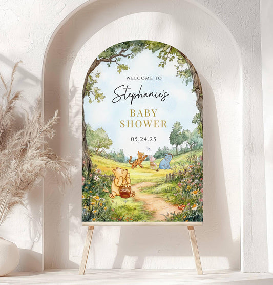 Printed Arch Winnie The Pooh Baby Shower Welcome Sign, Pooh Baby Shower Welcome