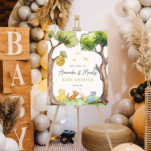 Printed Winnie The Pooh Baby Shower Welcome Sign, Pooh Baby Shower Welcome, Printed Gender Neutral Winnie The Pooh Foam Board Welcome Sign