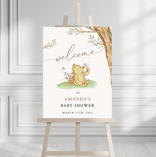 Winnie The Pooh Baby Shower Welcome Sign, Pooh Baby Shower Welcome, Gender Neutral Winnie The Pooh