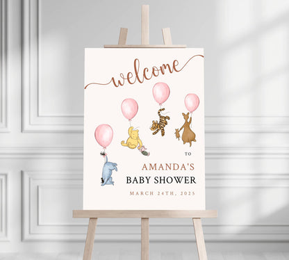 Printed Winnie The Pooh Baby Shower Welcome Sign, Pooh Baby Shower Welcome, Custom Printed Baby Girl Winnie The Pooh Foam Board Welcome Sign