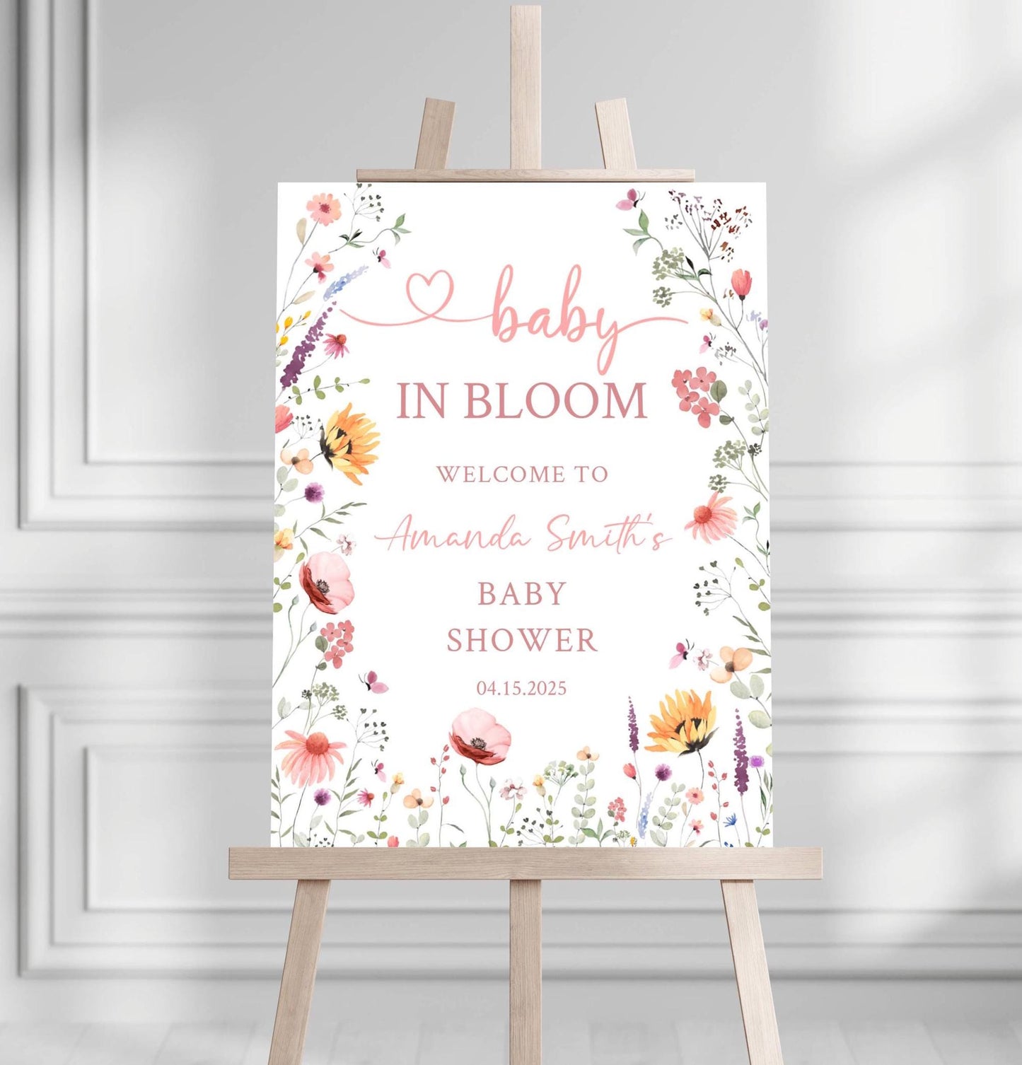 Baby in Bloom Baby Shower Welcome Sign, Baby Floral Shower Welcome