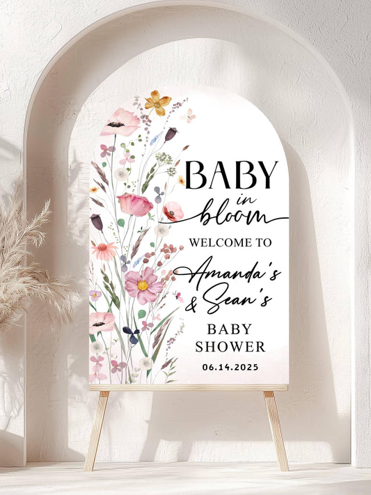 Printed Arch Baby in Bloom Baby Shower Welcome Sign, Floral Shower Welcome, Custom Printed Gender Neutral Custom Foam Board Party Welcome