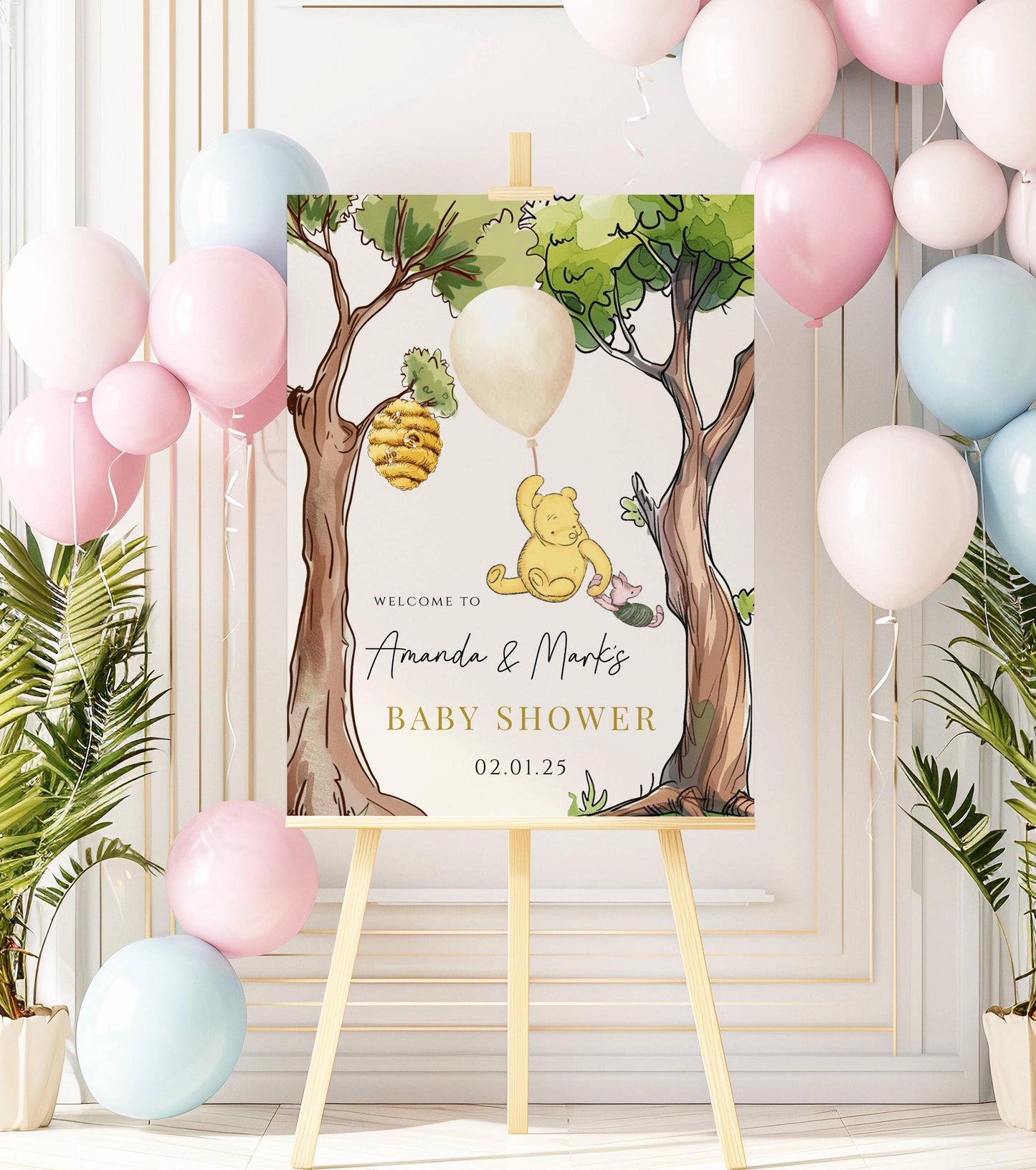 Printed Winnie The Pooh Baby Shower Welcome Sign, Pooh Baby Shower Welcome, Printed Gender Neutral Winnie The Pooh Foam Board Welcome Sign