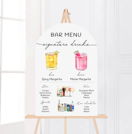 Printed Bar Menu Minimalist Foam Board, Printed Bar Menu, Modern Drink Menu, Custom Bar Sign, Signature Drinks Party Sign, Wedding Bar
