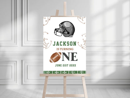 Printed Football First Birthday Welcome Sign, Custom Name Kids Birthday Party Board, Sports Theme Party Foam Board, Boy Party Birthday Decor