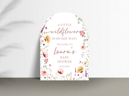 Printed Arch Wildflower in Bloom Baby Shower Welcome Sign, Floral Shower Welcome, Custom Printed Baby Girl Custom Foam Board Party Sign