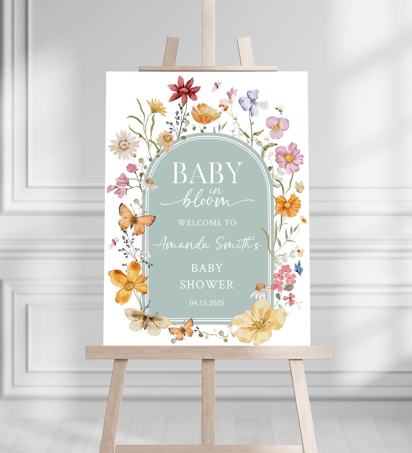 Baby in Bloom Baby Shower Welcome Sign, Baby Floral Shower Welcome, Custom Printed Gender Neutral Foam Board