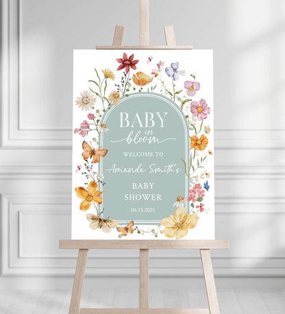 Baby in Bloom Baby Shower Welcome Sign, Baby Floral Shower Welcome, Custom Printed Gender Neutral Foam Board