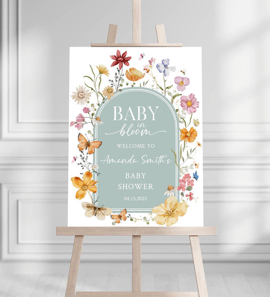 Baby in Bloom Baby Shower Welcome Sign, Baby Floral Shower Welcome, Custom Printed Gender Neutral Foam Board