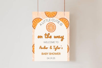 Printed Cutie Orange Baby Shower Sign Foam Board, Citrus Theme Welcome Poster, Gender Neutral Printable Decor, Custom Baby Event Display