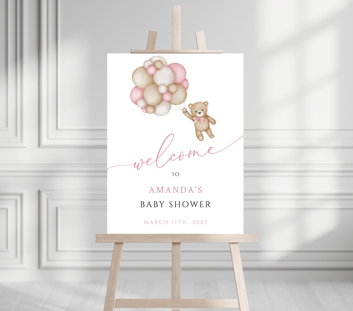 Baby Shower We Can Bearly Wait Baby Girl Foam Welcome Sign, Baby Balloon Bear