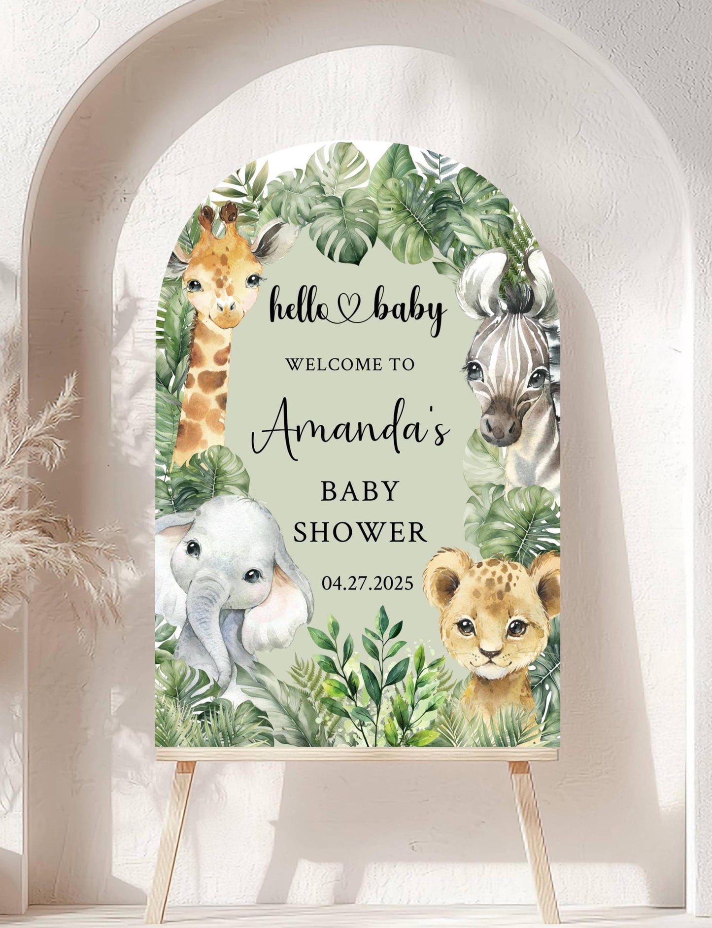 Printed Arch Jungle Theme Baby Shower Welcome Sign, Wildlife Baby Shower Welcome, Printed Gender Neutral Jungle Theme Foam Board Welcome
