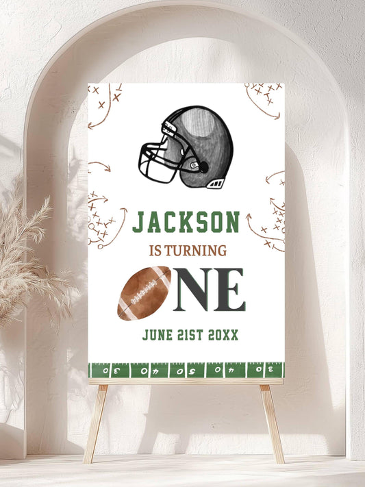 Printed Football First Birthday Welcome Sign, Custom Name Kids Birthday Party Board, Sports Theme Party Foam Board, Boy Party Birthday Decor