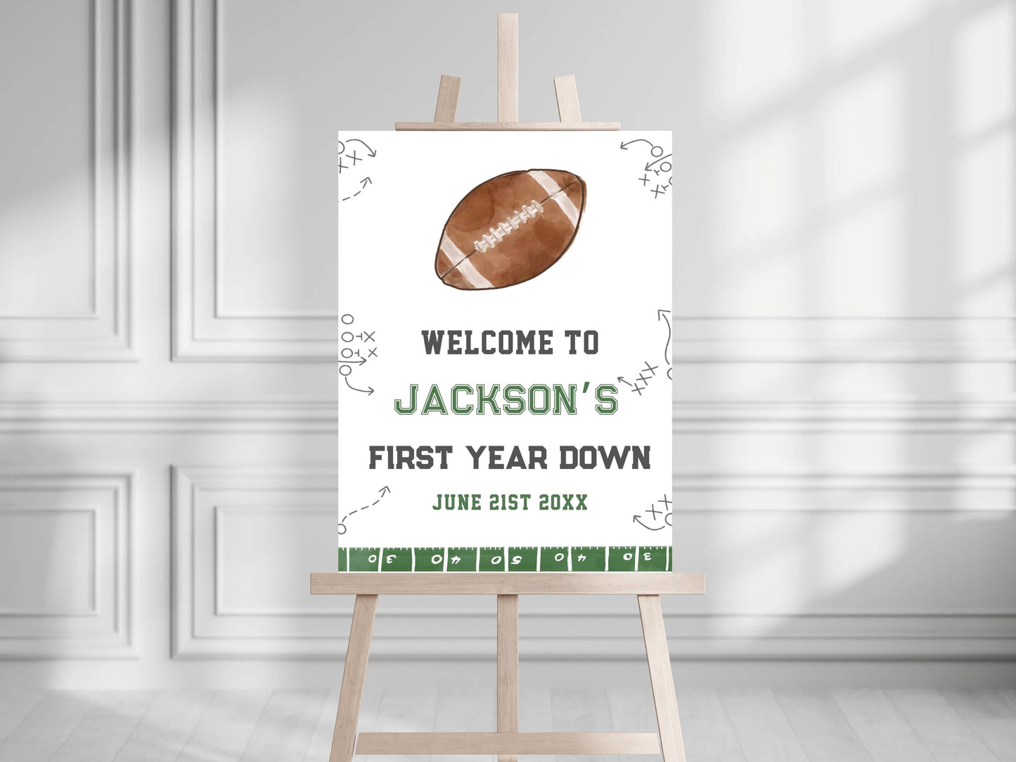 Printed Football First Birthday Welcome Sign, Custom Name Kids Birthday Party Board, Sports Theme Party Foam Board, Boy Party Birthday Decor