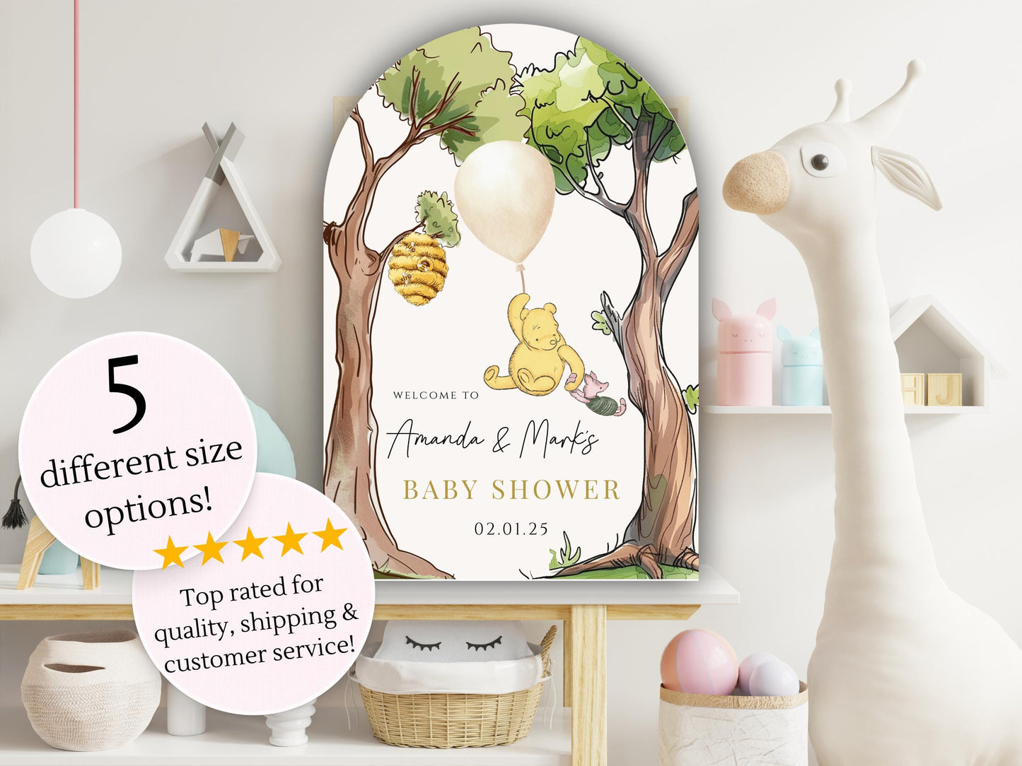 Printed Arch Winnie The Pooh Baby Shower Welcome Sign, Pooh Baby Shower Welcome, Printed Gender Neutral Winnie The Pooh Foam Board Welcome