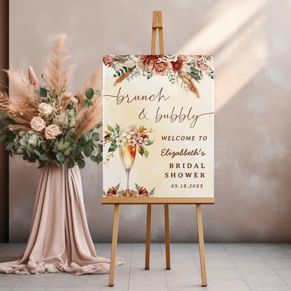 Printed Brunch and Bubbly Bridal Shower Welcome Sign with Fall Florals, Custom Name Champagne Poster, Personalized Foam Board Bridal Decor