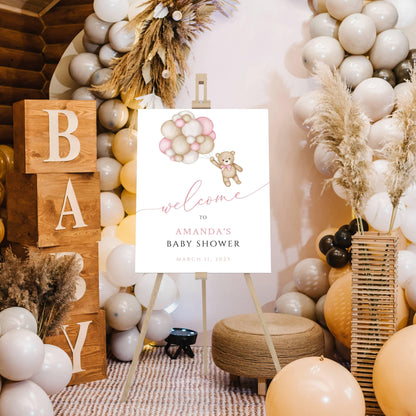 Baby Shower We Can Bearly Wait Baby Girl Foam Welcome Sign, Baby Balloon Bear