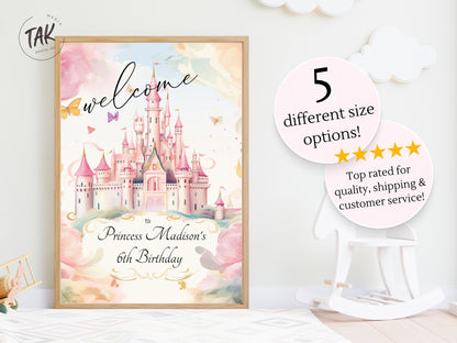 Princess Birthday Welcome Sign, Girls Princess Birthday Party Foam Welcome Sign, Printed Foam Board Welcome Sign