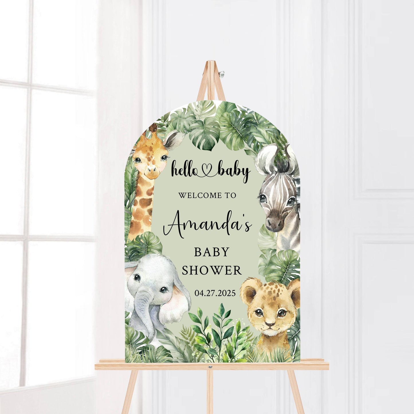 Printed Arch Jungle Theme Baby Shower Welcome Sign, Wildlife Baby Shower Welcome, Printed Gender Neutral Jungle Theme Foam Board Welcome
