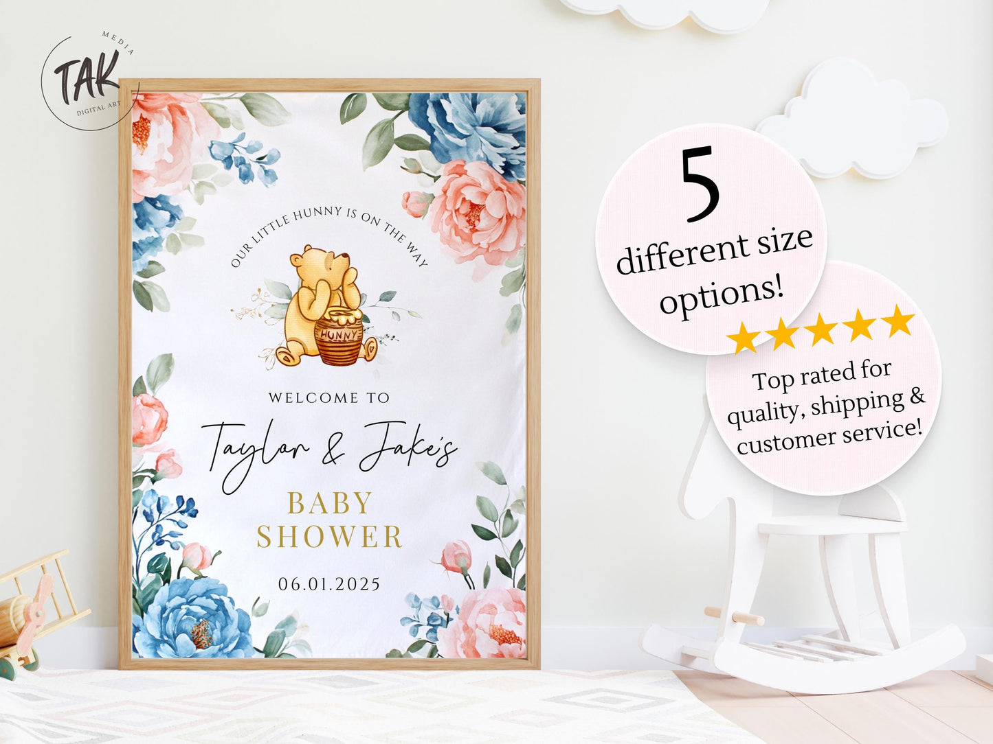 Winnie The Pooh Baby Shower Welcome Sign, Pooh Baby Shower Welcome, Printed Gender Neutral Winnie The Pooh Foam