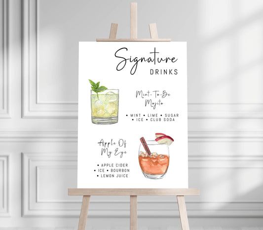 Bar Menu Minimalist Foam Board, Printed Bar Menu, Modern Drink Menu, Custom Bar Sign, Signature Drinks Party Sign