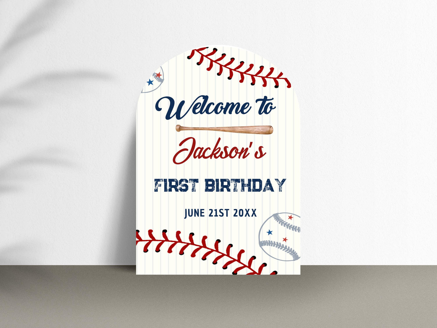 Printed Arch Baseball Rookie of the Year 1st Birthday Welcome Sign, Custom Foam Board Birthday Decor, Boy First Birthday Sports Custom Theme