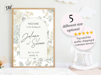 Elegant Wedding Welcome Sign, Custom Acrylic or Foam Board, Personalized Floral Wedding Sign