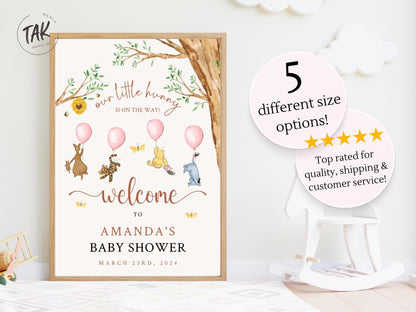 Printed Winnie The Pooh Baby Shower Welcome Sign, Pooh Baby Shower Welcome, Custom Printed Baby Girl Winnie The Pooh Foam Board Welcome Sign