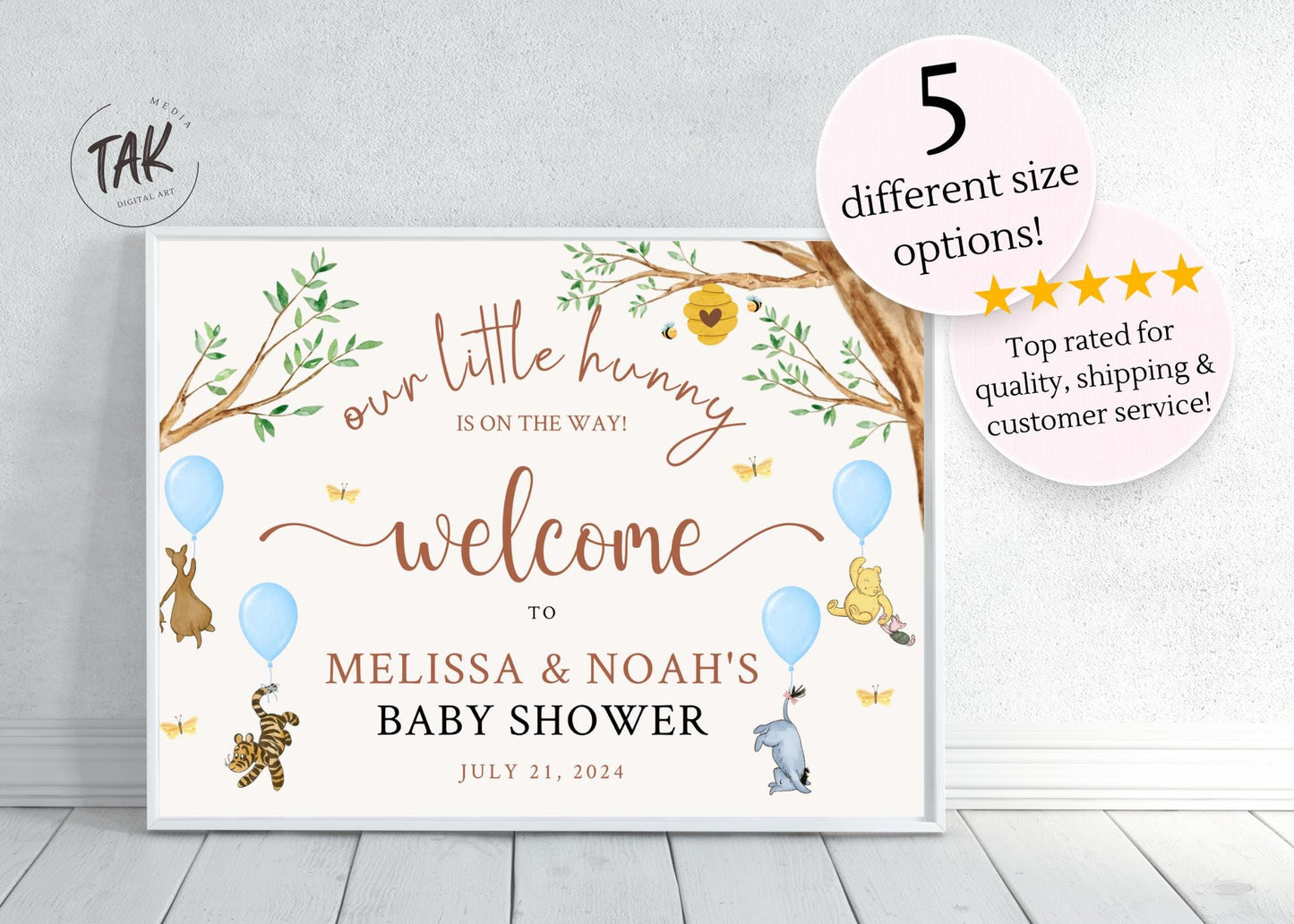 Printed Winnie The Pooh Baby Shower Welcome Sign, Pooh Baby Shower Welcome, Printed Baby Boy Winnie The Pooh Foam Board Welcome Sign