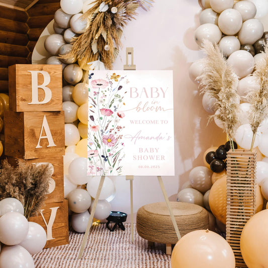 Printed Baby in Bloom Baby Shower Welcome Sign, Baby Floral Shower Welcome, Custom Printed Gender Neutral Custom Foam Board Party Welcome