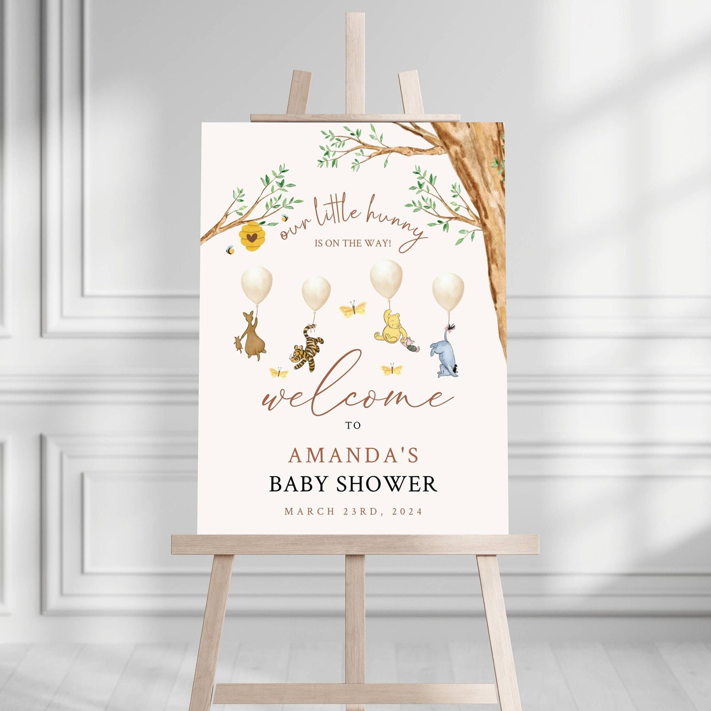 Winnie The Pooh Baby Shower Welcome Sign, Pooh Baby Shower Welcome, Printed Gender Neutral Winnie The Pooh Foam Board
