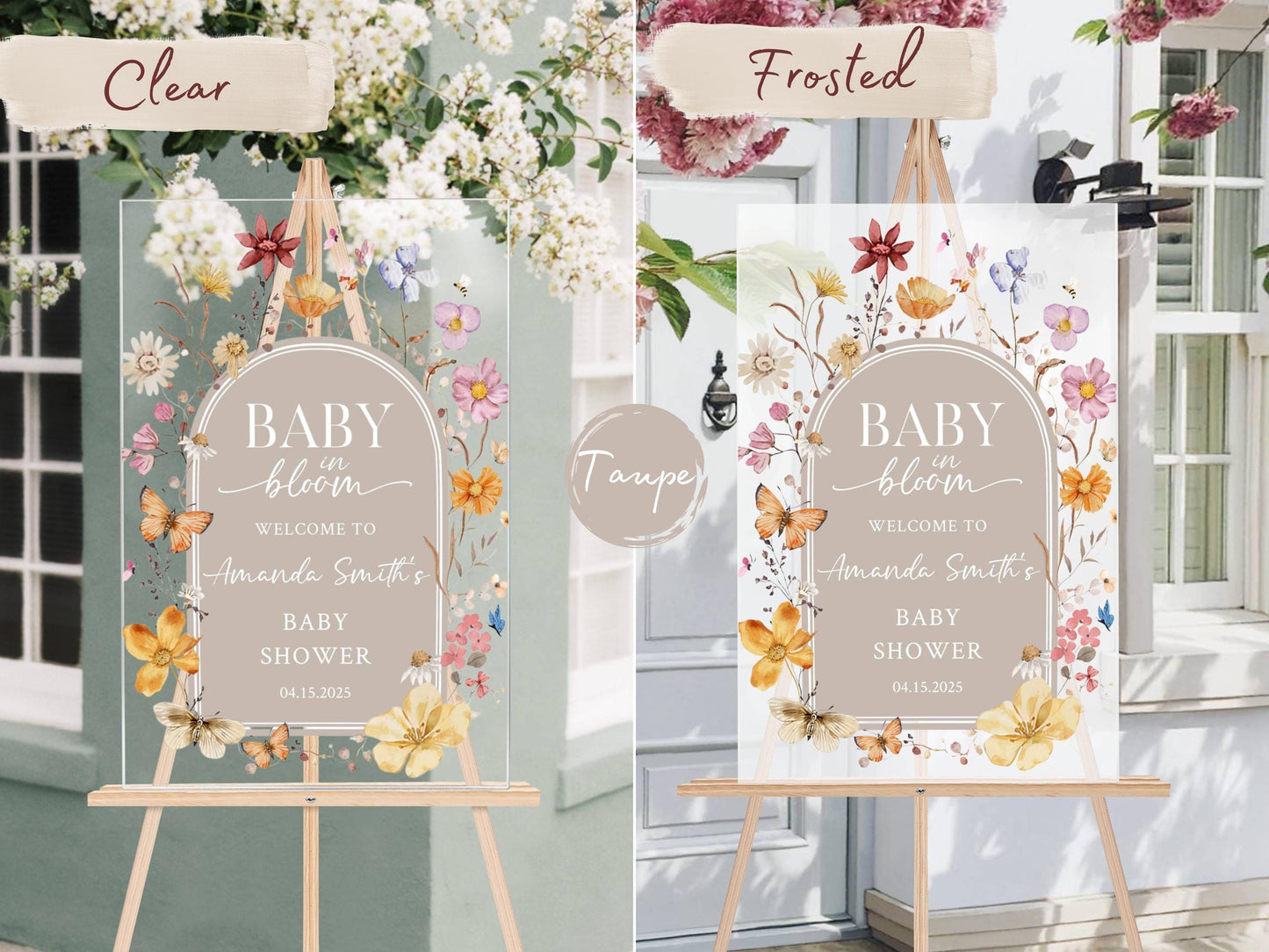 Baby in Bloom Acrylic Baby Shower Sign – Personalized Floral Welcome Sign for Spring Baby Shower