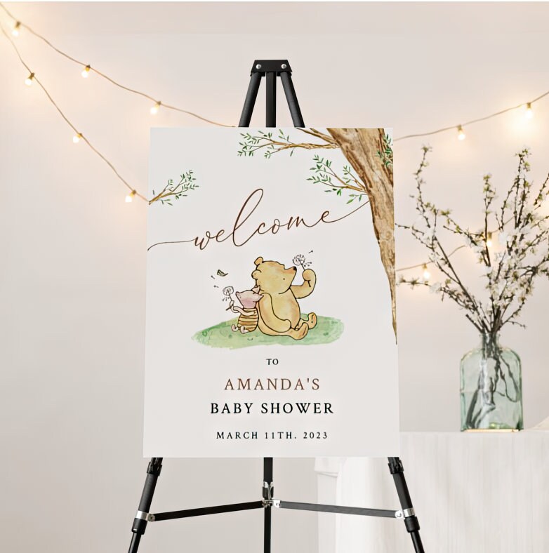 Winnie The Pooh Baby Shower Welcome Sign, Pooh Baby Shower Welcome, Gender Neutral Winnie The Pooh