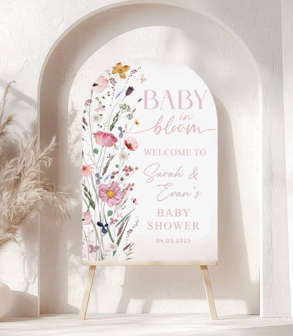 Printed Arch Baby in Bloom Baby Shower Welcome Sign, Custom Printed Floral Shower Welcome