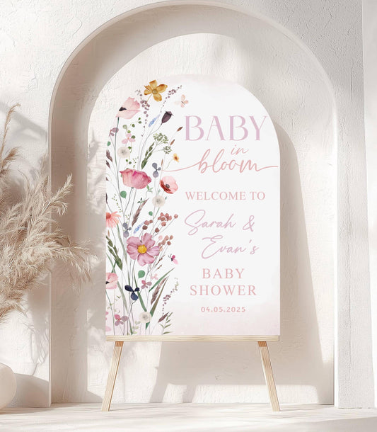 Printed Arch Baby in Bloom Baby Shower Welcome Sign, Custom Printed Floral Shower Welcome